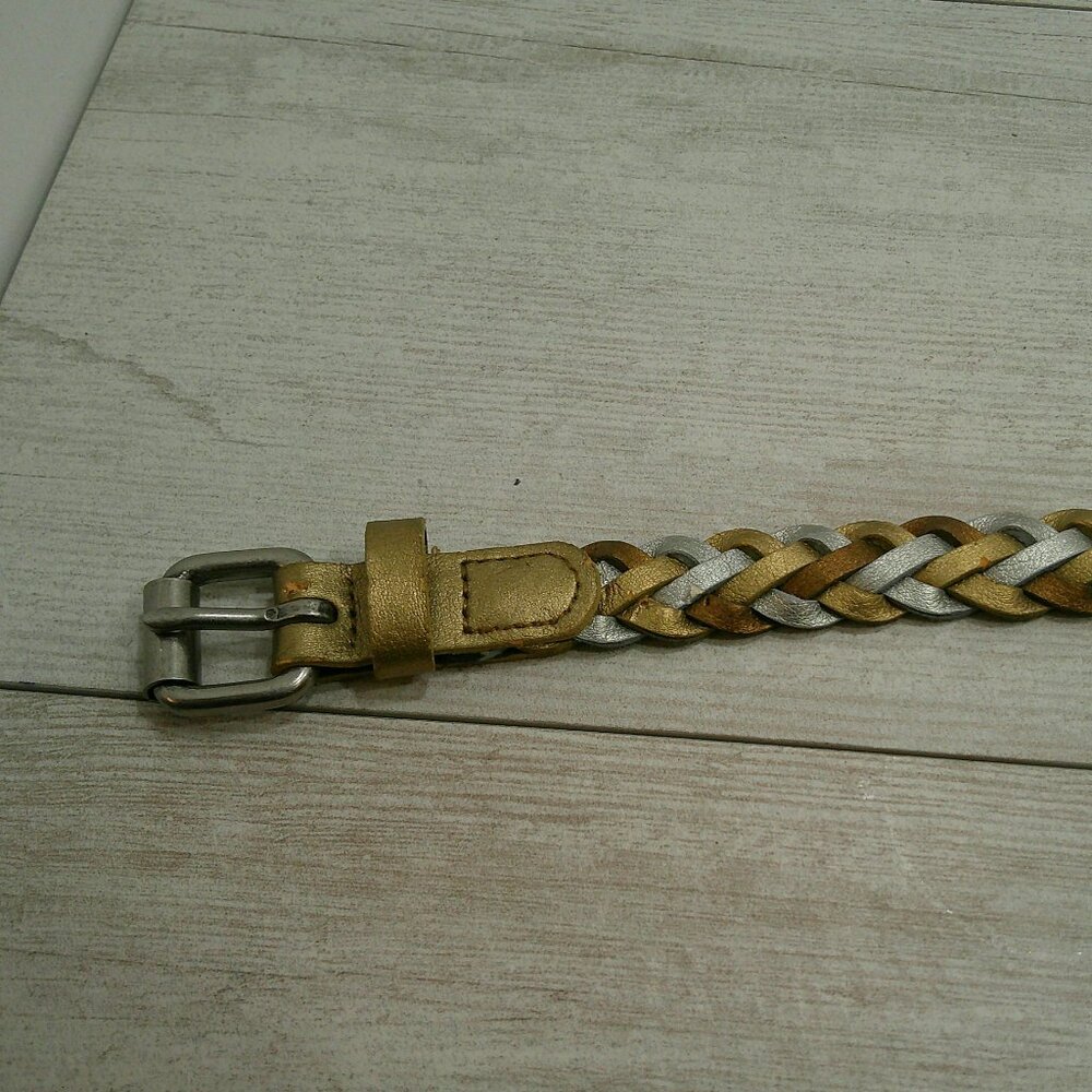 Beautifully Braided Leather Metallic Belt with Silver Belt Buckle Size L | Large - Picture 3 of 6